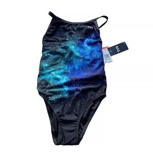 TYR Women’s Diamondfit Starbine One-Piece Swimsuit Blue Green Galaxy | Size 34